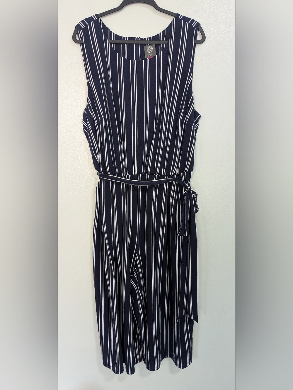 Vince Camuto Size 22W Navy Blue Striped Wide Leg Jumpsuit With Pockets